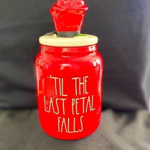 New Rae Dunn ‘TIL THE LAST PETAL FALLS canister Red canister with Rose lid